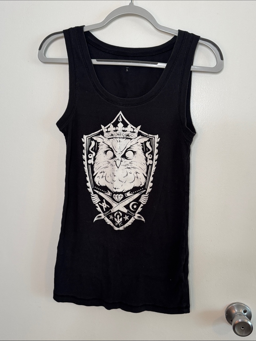 Port Authority Black Tank Top with White Owl Shield Graphic